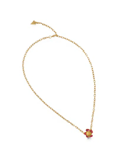 Guess Usa Flower-pendant Cable-link Necklace In Gold