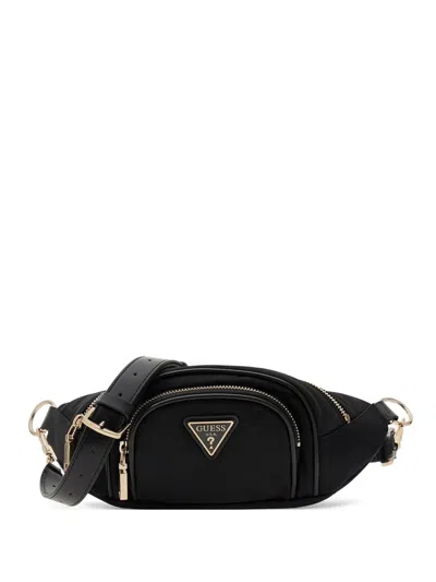 Guess Usa Follie Logo-plaque Front-zip Belt Bag In Black