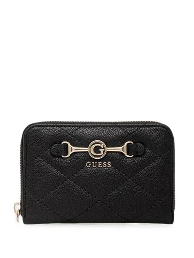 Guess Usa Frances Quilted Logo-plaque Wallet In Black