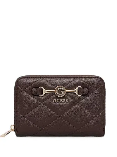 Guess Usa Frances Quilted Logo-plaque Wallet In Brown