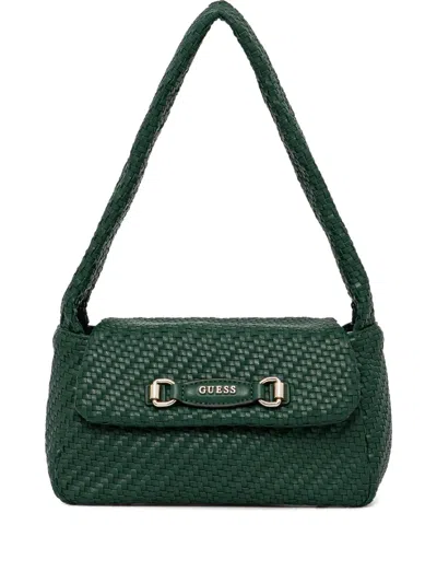 Guess Usa Francy Woven Leather Shoulder Bag In Green
