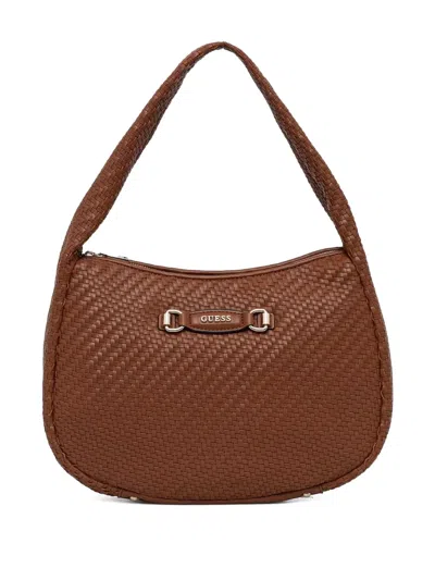 Guess Usa Francy Woven Shoulder Bag In Brown