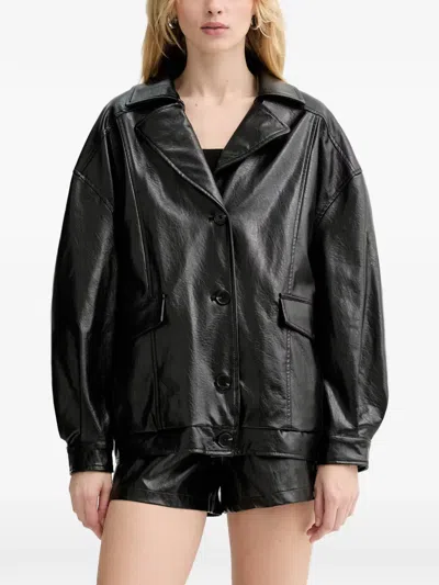 Guess Usa Fransiska Crinkled-effect Button-up Jacket In Black