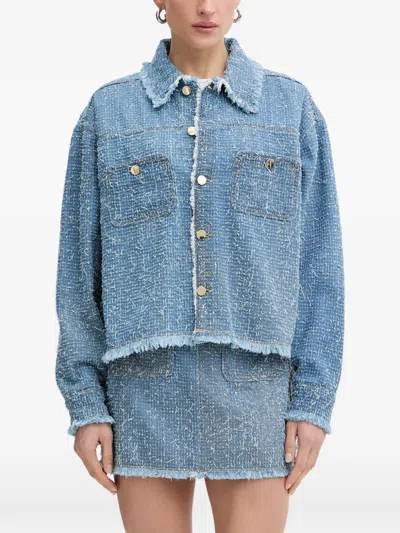 Guess Usa Frayed Buttoned Jacket In Blue