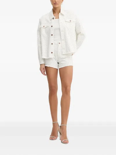 Guess Usa Frayed Denim Jacket In White