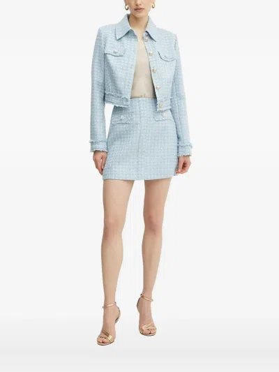 Guess Usa Frayed-edges Tweed Jacket In Blue