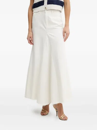 Guess Usa Frayed-hem Denim Maxi Skirt In White