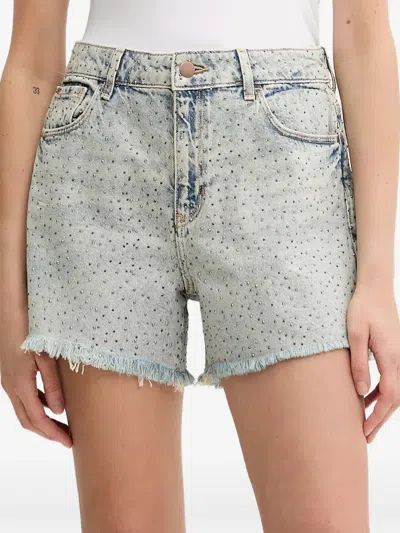 Guess Usa Frayed-hem Embellished Denim Shorts In Blue