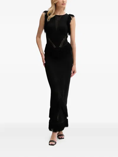Guess Usa Fringe-detail Knit Dress In Black