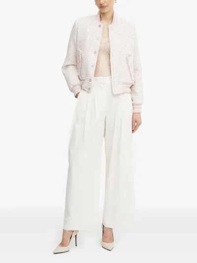 Guess Usa Fringed Bomber-style Tweed Jacket In Pink