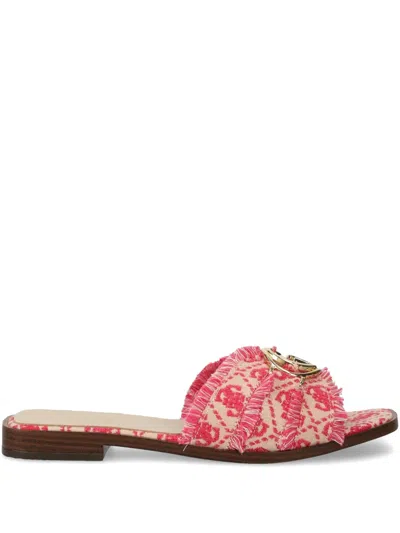 Guess Usa Fringed-monogram Slides In Neutrals