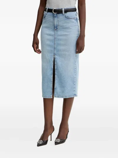 Guess Usa Front-slit Pocket Midi Skirt In Blue