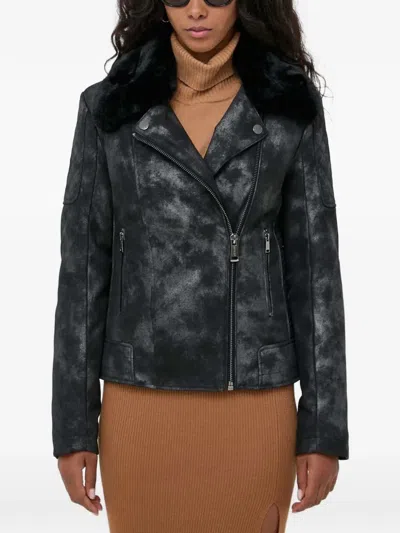 Guess Usa Fur Collar Zip Jacket In Black
