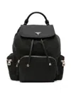 Guess Usa Elements Logo-plaque Leather Backpack In Black