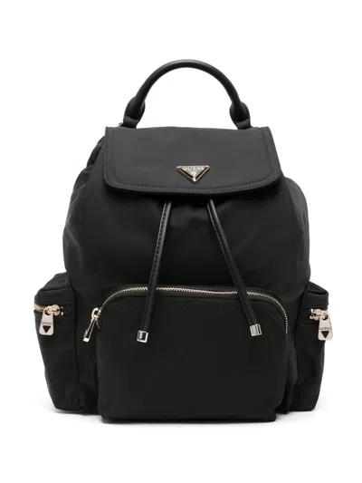 Guess Usa Elements Logo-plaque Leather Backpack In Black