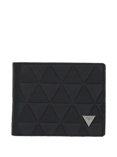 Guess Usa Geometric-embossed Bifold Wallet In Black