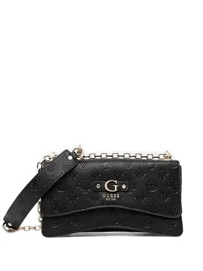 Guess Usa Gerty Logo-plaque Chain Crossbody Bag In Black