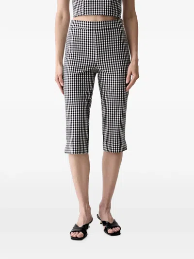 Guess Usa Gingham-check Cropped Trousers In Black