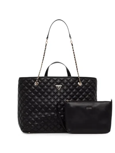 Guess Usa Giully Quilted Logo-plaque Tote Bag In Black