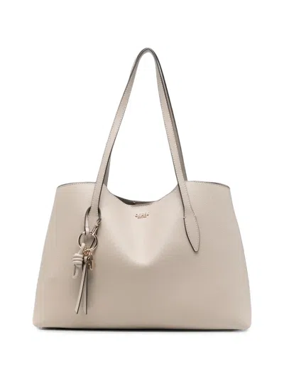 Guess Usa Grained Leather Tote Bag In Brown