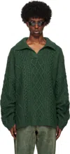 Guess Usa Green Cable Sweater In Castle Green Multi