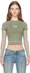 Guess Usa Green Vintage Layered Lace T-shirt In F8ki Washed Out Gree