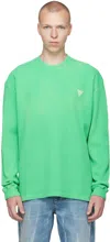 Guess Usa Green Waffle Long Sleeve T-shirt In Jade Sea