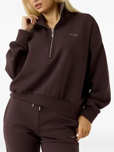 Guess Usa Half-zip Logo-print Sweatshirt In Brown