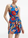Guess Usa Halter-neck Floral-print Midi Dress In Blue