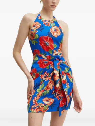 Guess Usa Halter-neck Floral-print Midi Dress In Blue