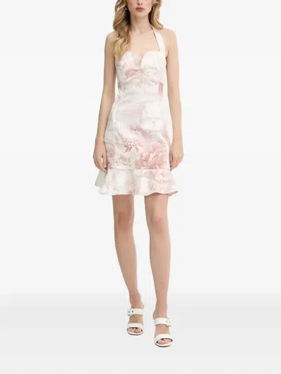 Guess Usa Halter-neck Ruffled Mini Dress In Pink