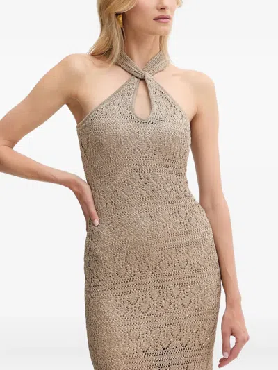 Guess Usa Halterneck Knitted Maxi Dress In Brown