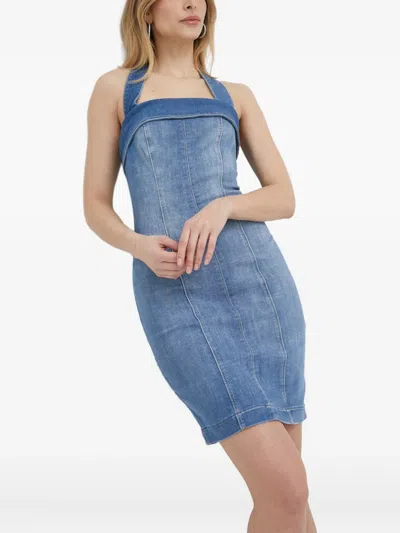 Guess Usa Halterneck Panelled Dress In Blue