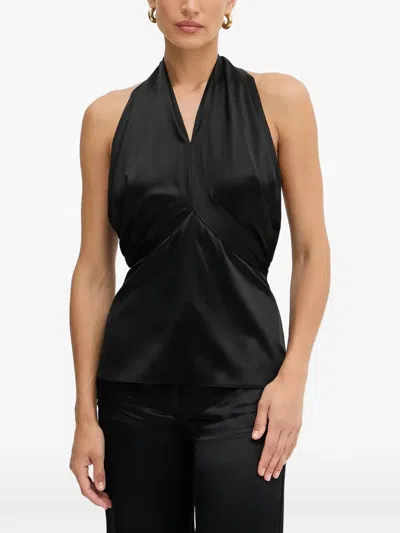 Guess Usa Halterneck Ruched-detail Blouse In Black