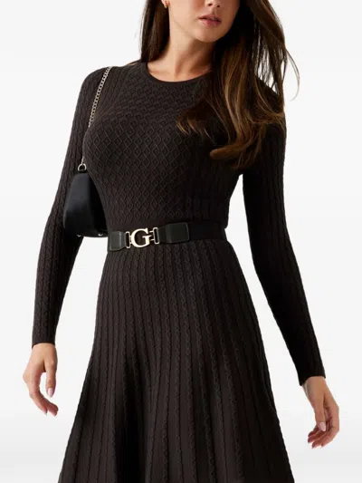 Guess Usa Hana Cable-knit Belted Dress In Brown
