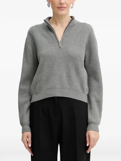 Guess Usa Harley Zip Ribbed Sweater In Gray