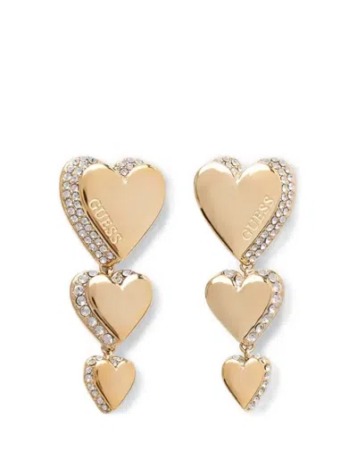 Guess Usa Heart Embellishment Drop Earrings In Gold