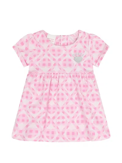 Guess Usa Heart Print Baby Dress In Pink