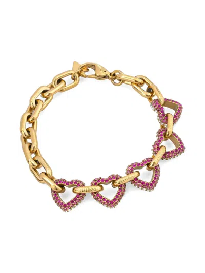 Guess Usa Heart-shaped Crystal-embellished Bracelet In Gold