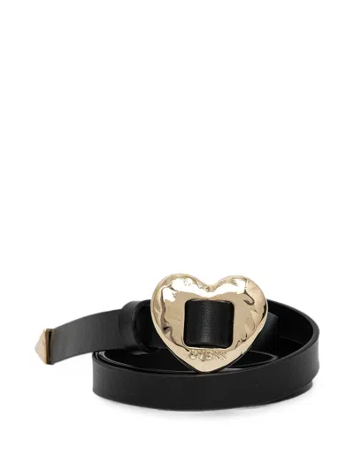 Guess Usa Heart-buckle Leather Belt In Green