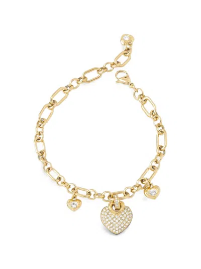 Guess Usa Heart-charm Cable-link Bracelet In Gold
