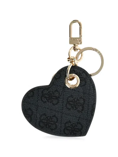 Guess Usa Heart-shaped Logo-print Keyring In Black