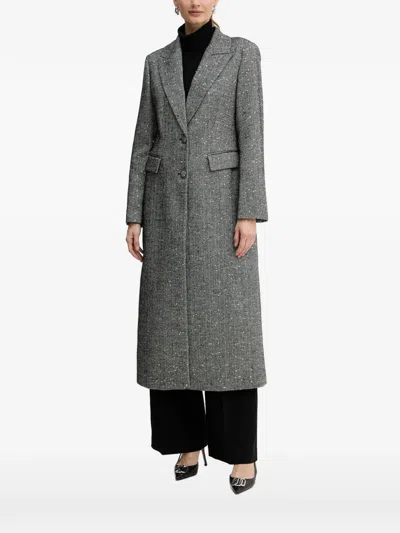 Guess Usa Herringbone Button Long Coat In Gray