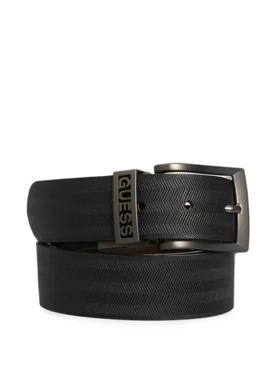 Guess Usa Herringbone-pattern Belt In Black