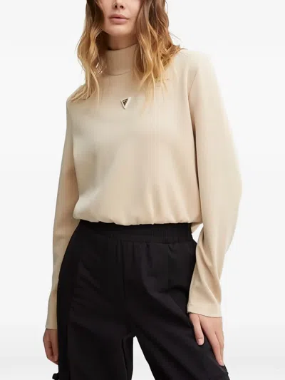 Guess Usa High-neck Logo-plaque Sweatshirt In Neutral