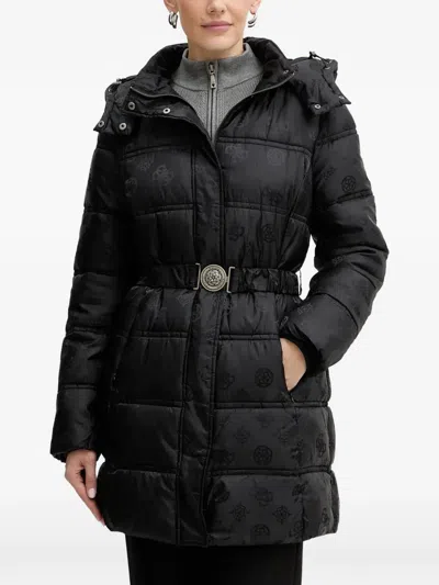 Guess Usa Hooded Buckle Puffer Cost In Black