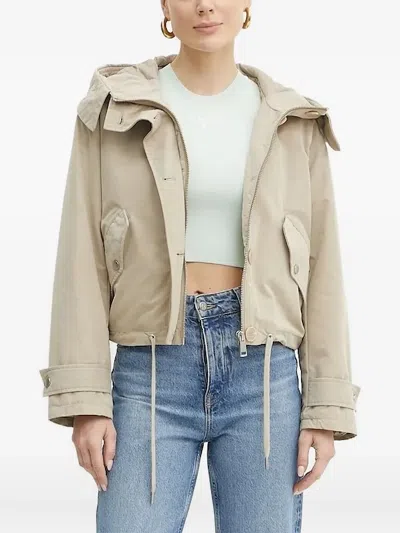 Guess Usa Hooded Drawstring Jacket In Neutral