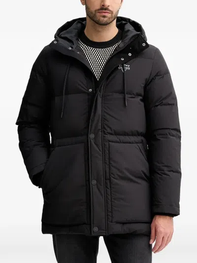 Guess Usa Hooded Logo Parka Coat In Black