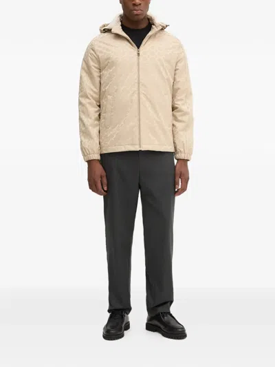 Guess Usa Hooded Patterned Jacket In Neutral