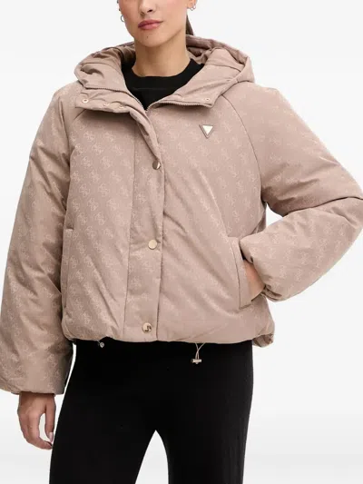 Guess Usa Hooded Patterned Jacket In Neutral